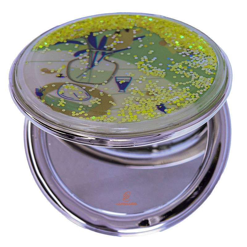 آینه گرد جیبی (آرایشی) فانتزی آکواریومی طرح گلدان (3)