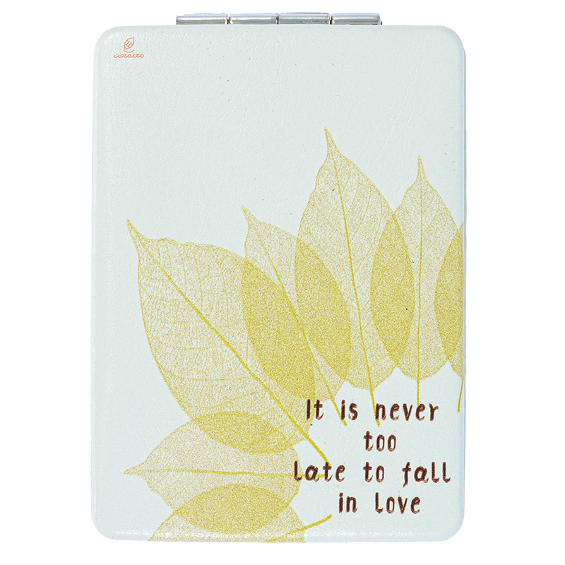 آینه مستطیلی جیبی (آرایشی) فانتزی طرح برگ زرد 035