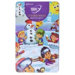مداد رنگی 12 رنگ جعبه فلزی تخت طرح برف بازی اسکای SKY (2)