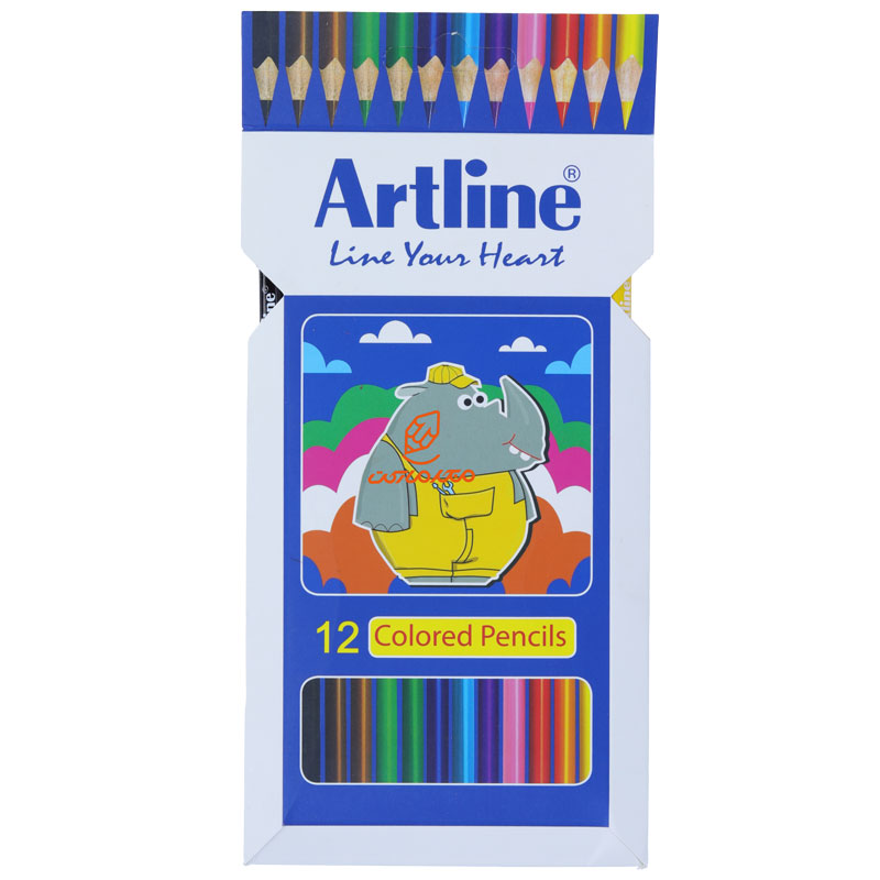 مداد رنگی 12 رنگ جعبه مقوایی طرح فیل آرت لاین ARTLINE