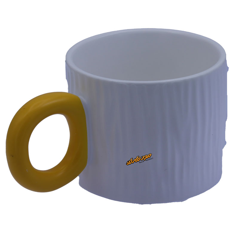 ماگ ساده سفید دسته دایره زرد