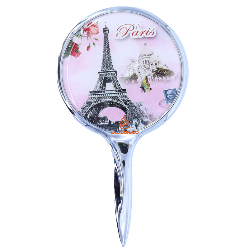 آینه دسته دار (آرایشی) فانتزی صورتی طرح برج ایفل و تاج محل