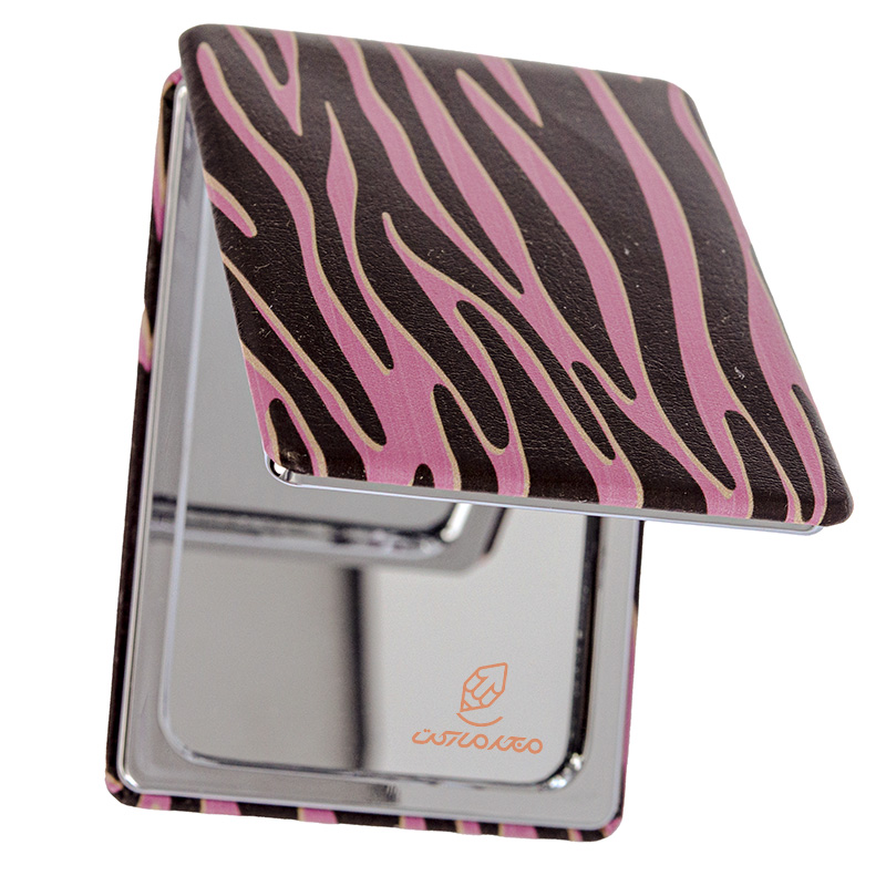 آینه مستطیلی جیبی (آرایشی) فانتزی پارچه ای مشکی طرح راه راه 305 (2)