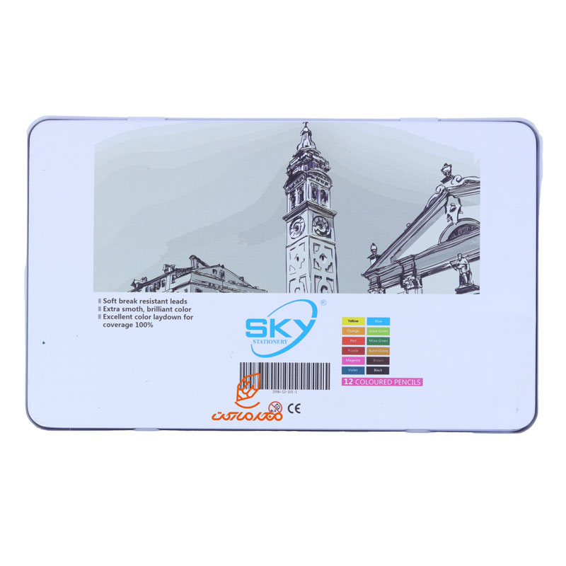 مداد رنگی 12 رنگ جعبه فلزی تخت طرح برج ساعت آرتیست اسکای SKY (2)