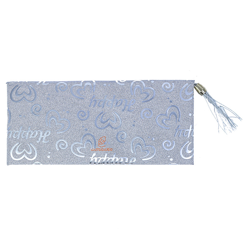 پاکت پول اکلیلی منگوله دار طرح قلب نقره ای