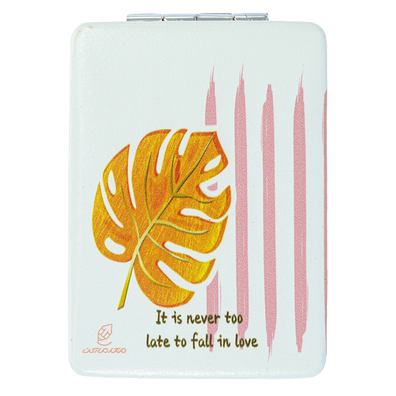 آینه مستطیلی جیبی (آرایشی) فانتزی طرح برگ نارنجی 035