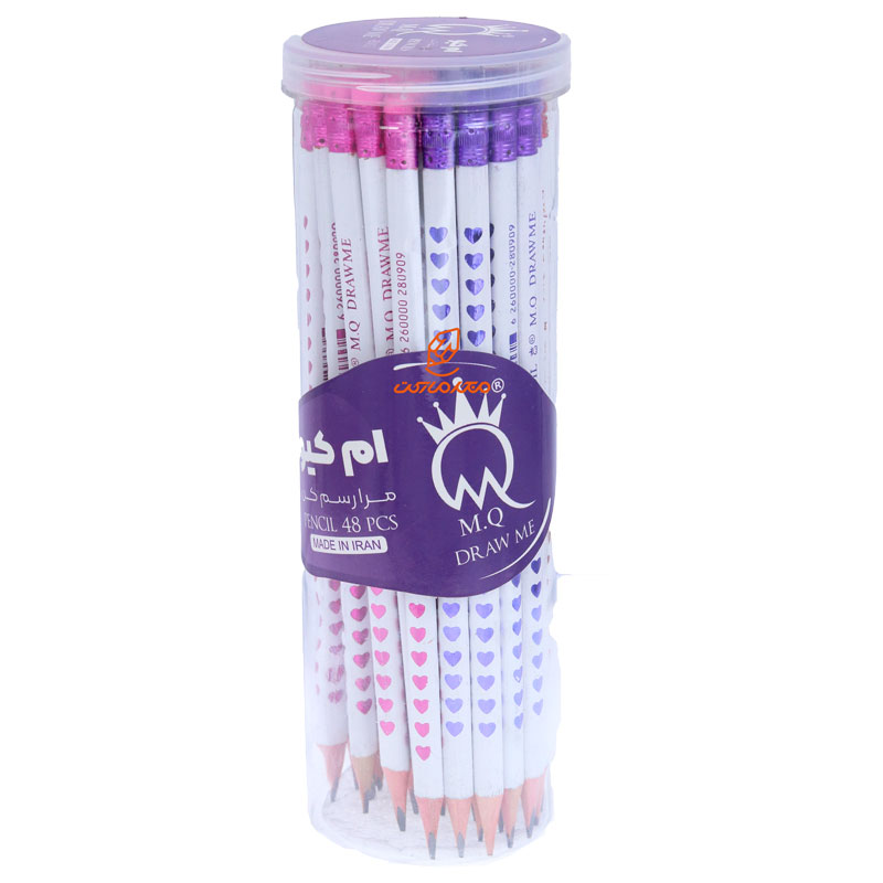 مداد مشکی 3 گوش بدنه سفید طرح قلب رنگی ام کیو