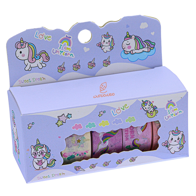 چسب نواری طرحدار 8858 طرح اسب تک شاخ بسته آبی واشی