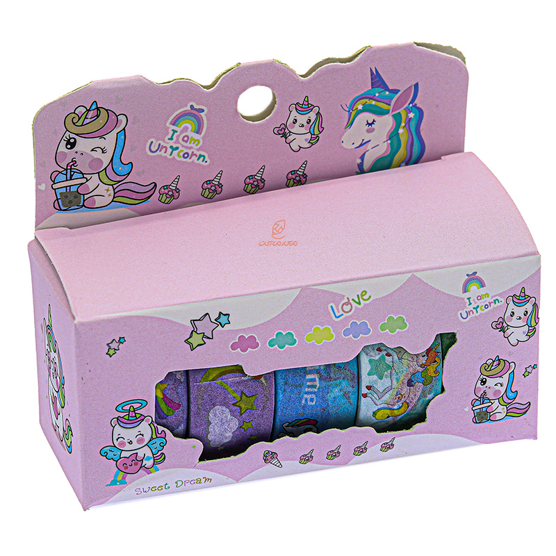 چسب نواری طرحدار 8858 طرح اسب تک شاخ بسته صورتی واشی (3)