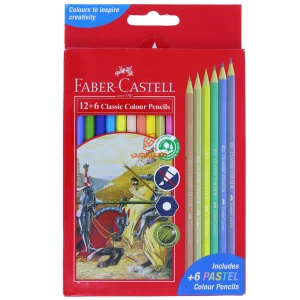 مداد رنگی 6+12 رنگی جعبه مقوایی پاستلی فابر کاستل FABERCASTELL