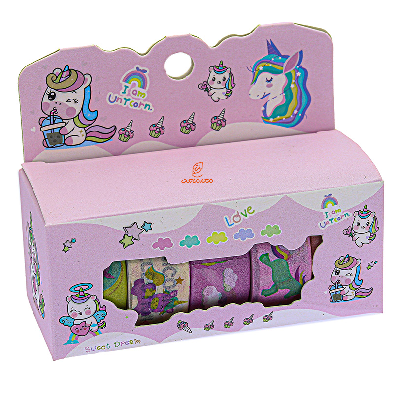 چسب نواری طرحدار 8858 طرح اسب تک شاخ بسته صورتی واشی