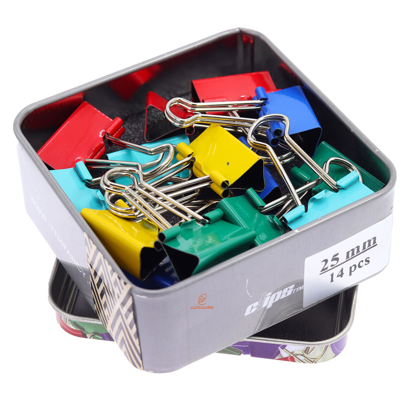گیره دوبل 25mm رنگی جعبه فلزی clips (4)