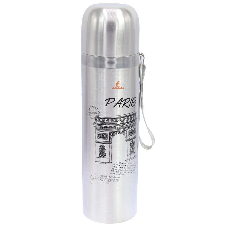 فلاسک 500 میل بند دار نقره ای طرح پاریس STAINLESS (2)
