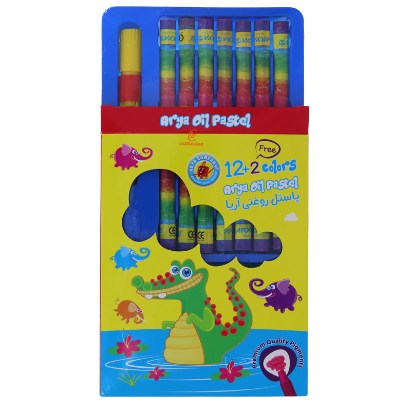 پاستل روغنی 2+12 رنگ 2027 مقوایی طرح سوسمار آریا ARYA (4)