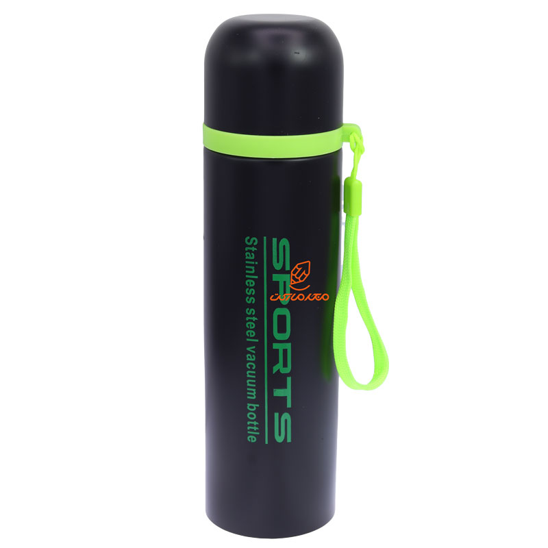 فلاسک 500 میل بند دار مشکی طرح اسپورت سبز STAINLESS