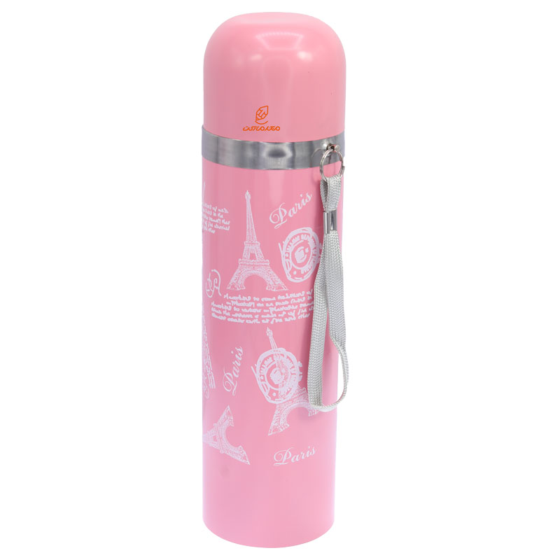 فلاسک 500 میل بند دار صورتی طرح ایفل STAINLESS