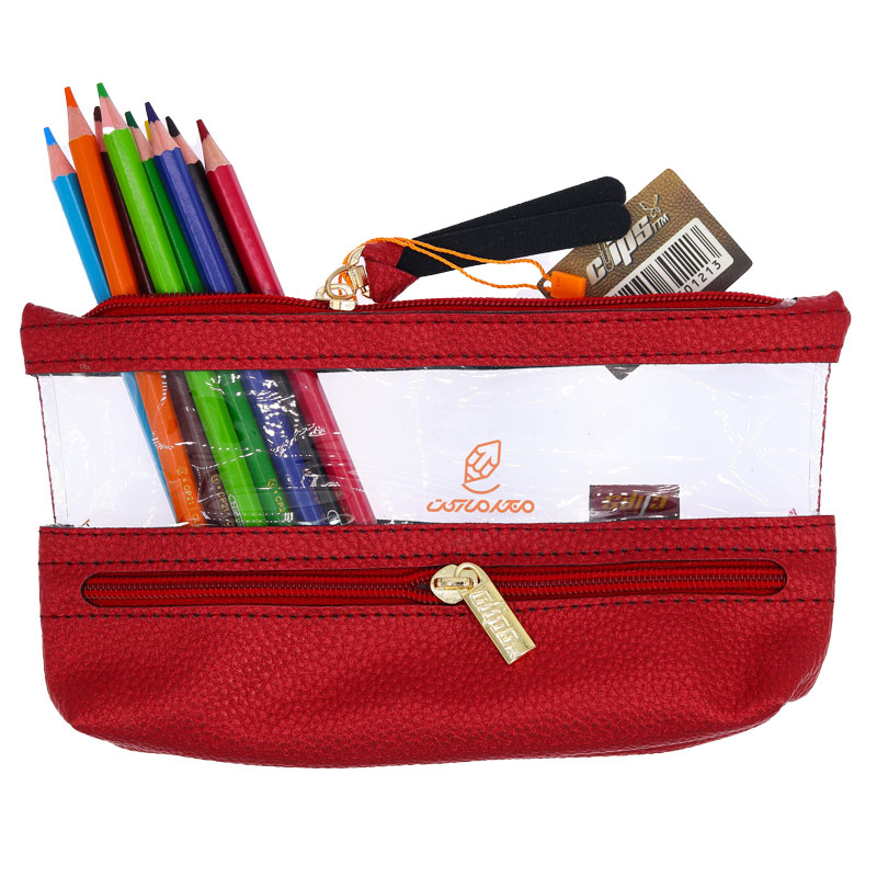 جامدادی سه زیپ 1213 زرشکی چرم کلیپس CLIPS (1)