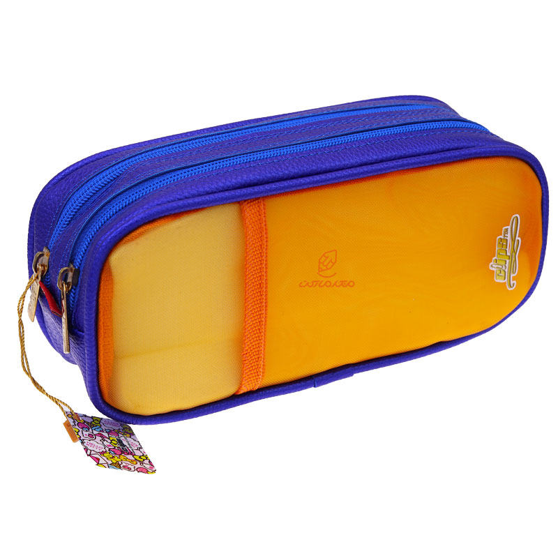 جامدادی توری و چرمی 222 نارنجی آبی کلیپس CLIPS