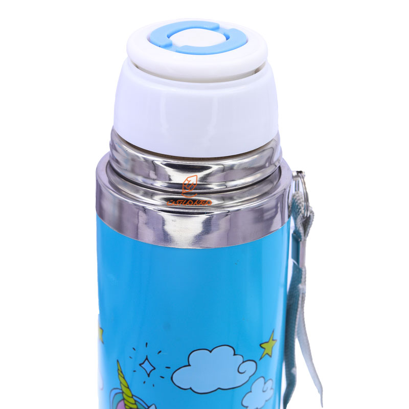 فلاسک 500 میل بند دار آبی طرح یونی کورن و رنگین کمان STAINLESS (3)