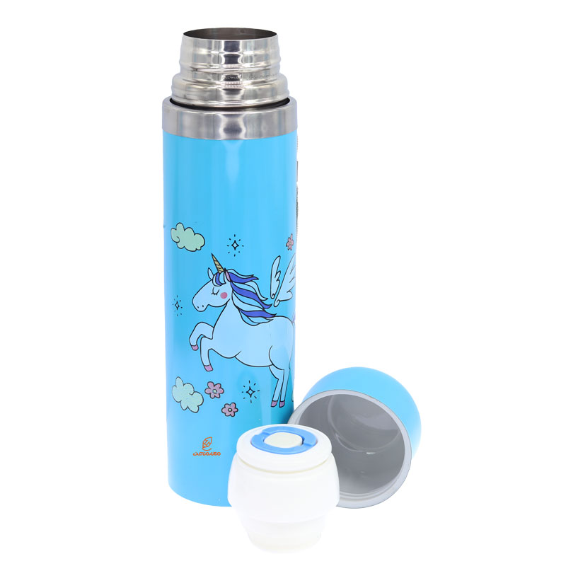 فلاسک 500 میل بند دار آبی طرح یونی کورن پرنده STAINLESS (1)