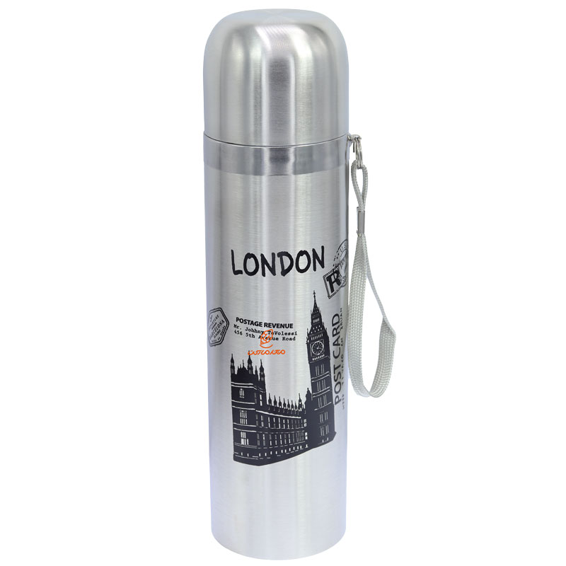 فلاسک 500 میل بند دار نقره ای طرح کاخ STAINLESS