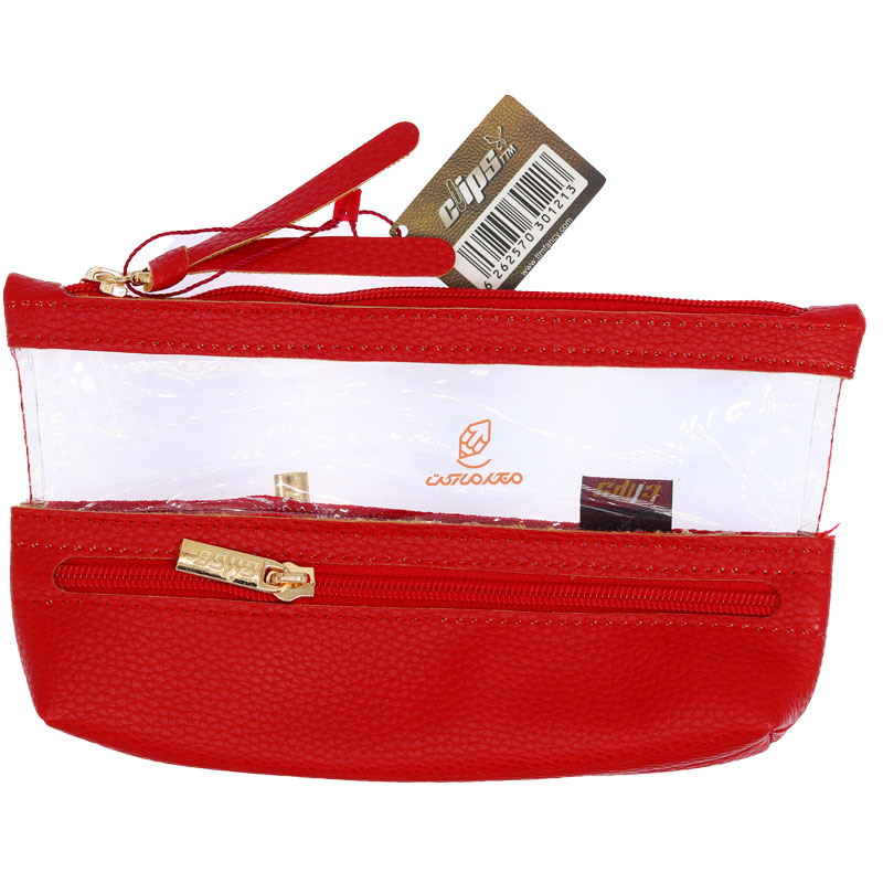 جامدادی سه زیپ 1213 قرمز چرم کلیپس CLIPS (3)