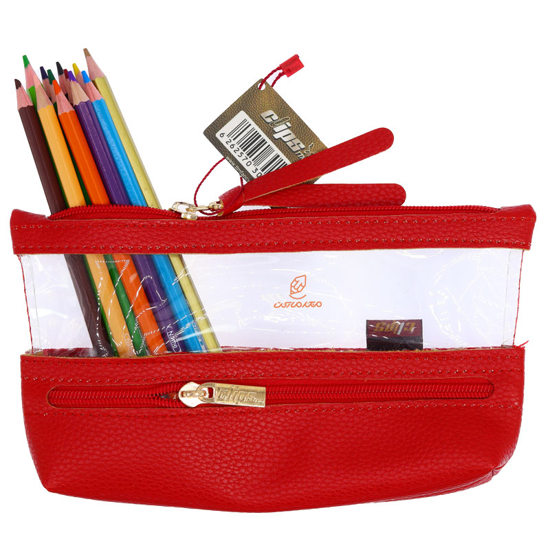 جامدادی سه زیپ 1213 قرمز چرم کلیپس CLIPS (1)