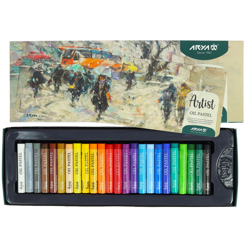 پاستل روغنی 24 رنگ 2602 جعبه مقوایی طرح باران آرتیست آریا ARYA (1)