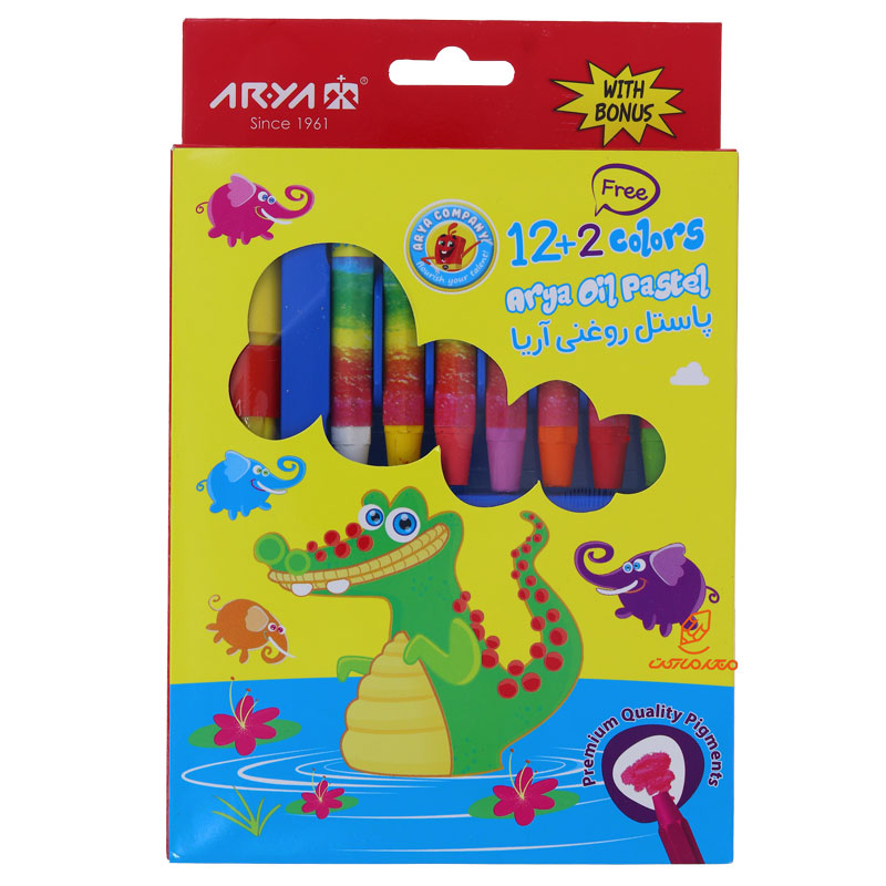 پاستل روغنی 2+12 رنگ 2027 مقوایی طرح سوسمار آریا ARYA (2)