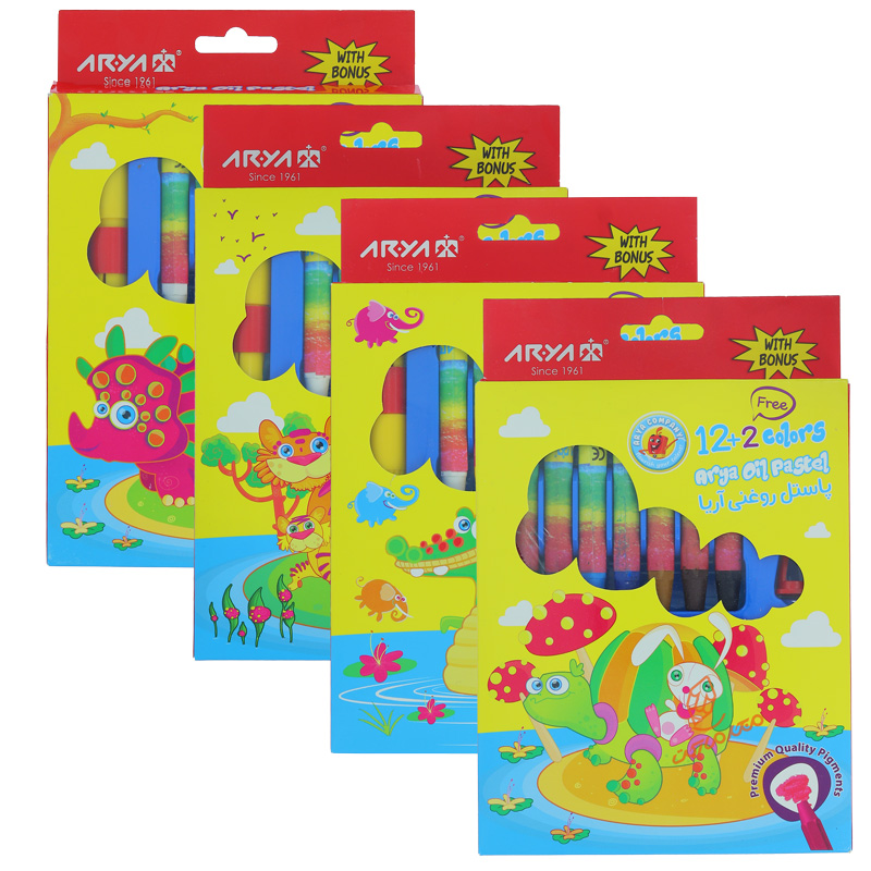 پاستل روغنی 2+12 رنگ 2027 مقوایی آریا ARYA