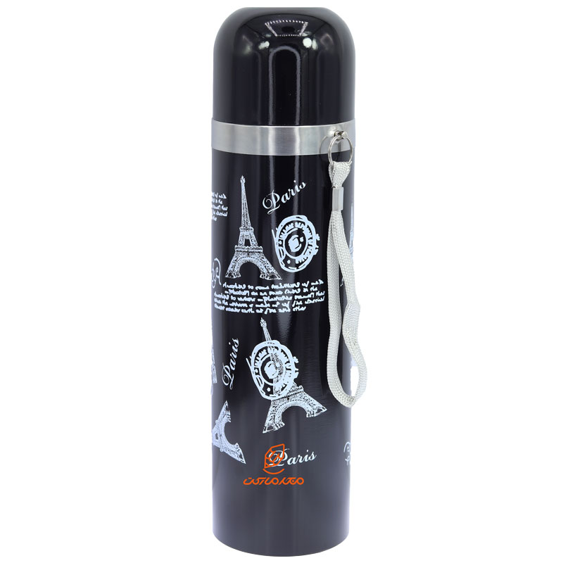 فلاسک 500 میل بند دار مشکی طرح ایفل STAINLESS