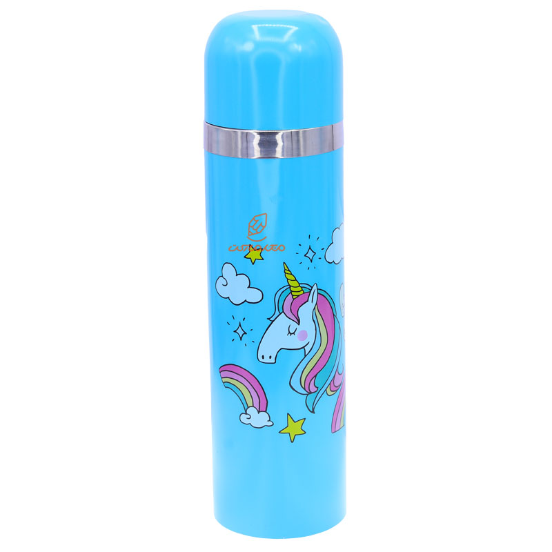 فلاسک 500 میل بند دار آبی طرح یونی کورن و رنگین کمان STAINLESS