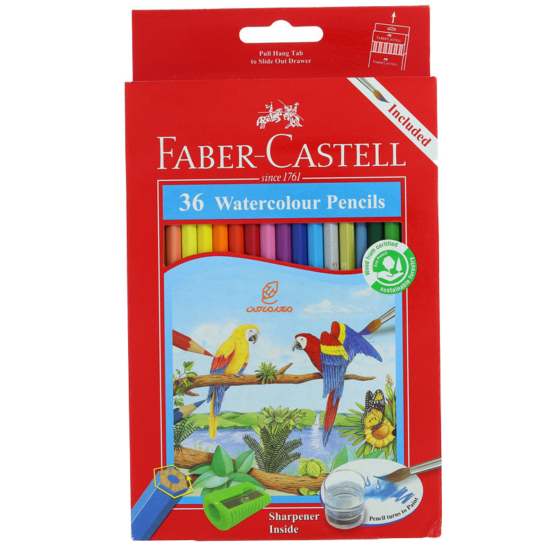 مداد آبرنگی 36 رنگ جعبه مقوایی طرح طوطی فابرکاستل FABERCASTELL