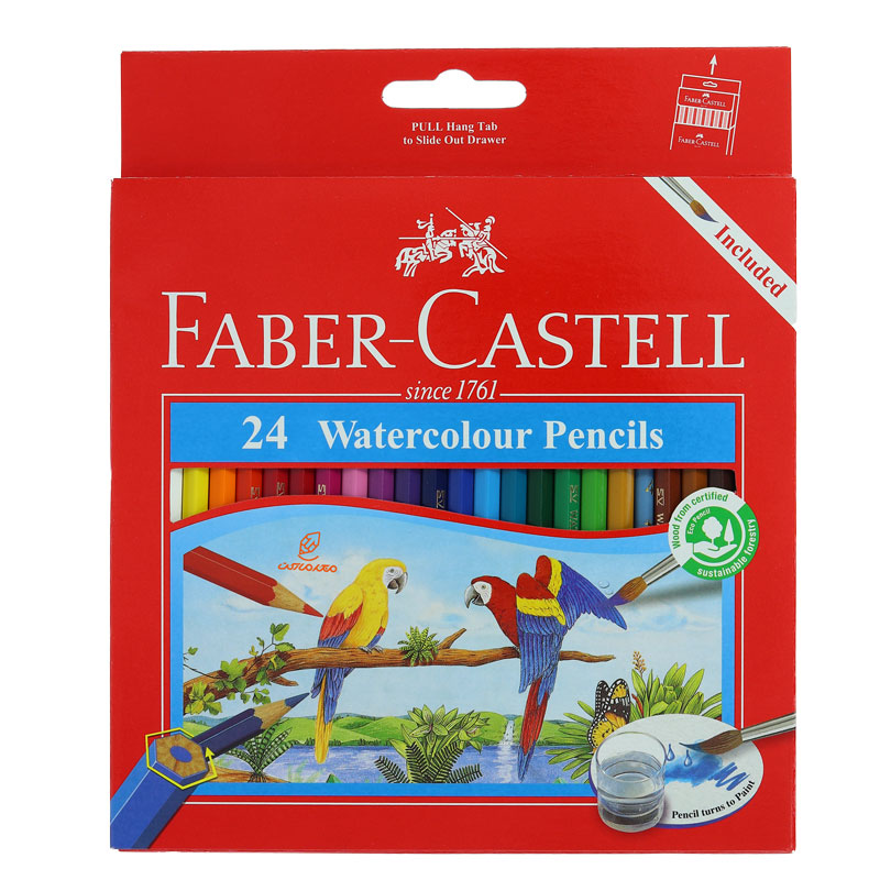 مداد آبرنگی 24 رنگ جعبه مقوایی طرح طوطی فابرکاستل FABERCASTELL