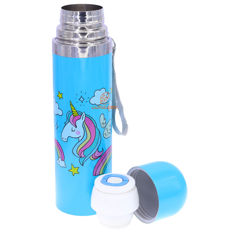 فلاسک 500 میل بند دار آبی طرح یونی کورن و رنگین کمان STAINLESS (4)