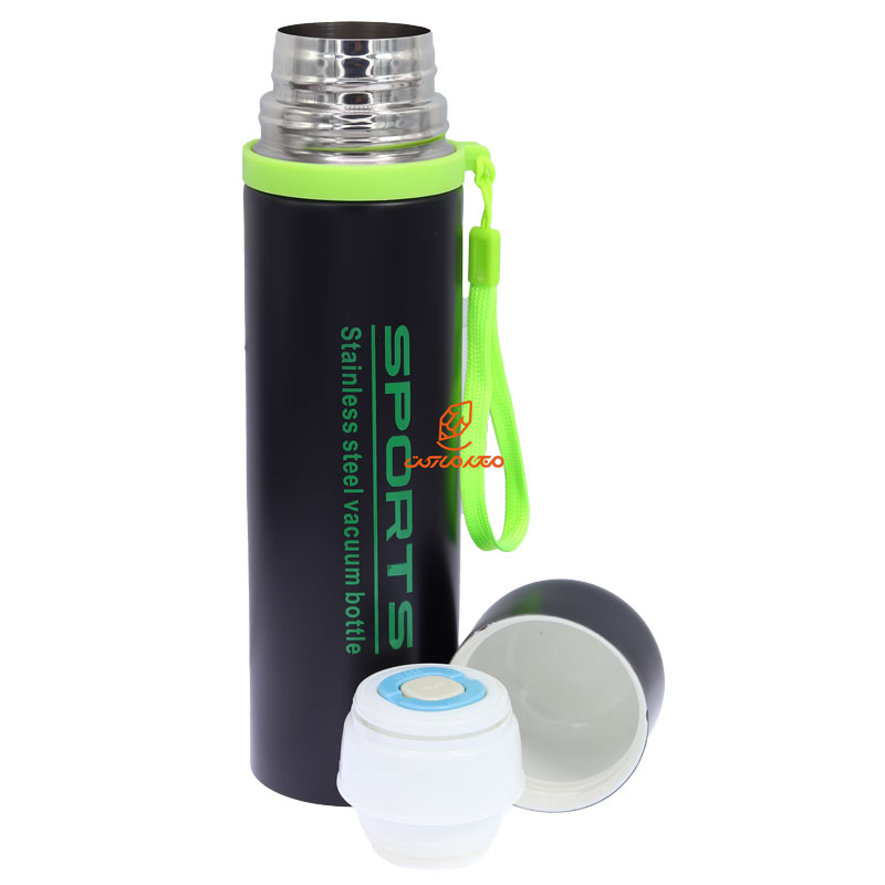 فلاسک 500 میل بند دار مشکی طرح اسپورت سبز STAINLESS (1)