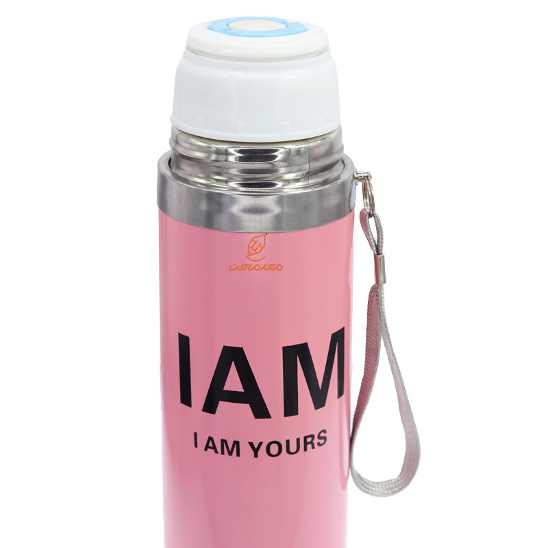 فلاسک 500 میل بند دار صورتی طرح یورز STAINLESS (1)