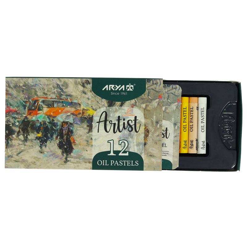 پاستل روغنی 12 رنگ 2601 جعبه مقوایی طرح باران آرتیست آریا ARYA (1)