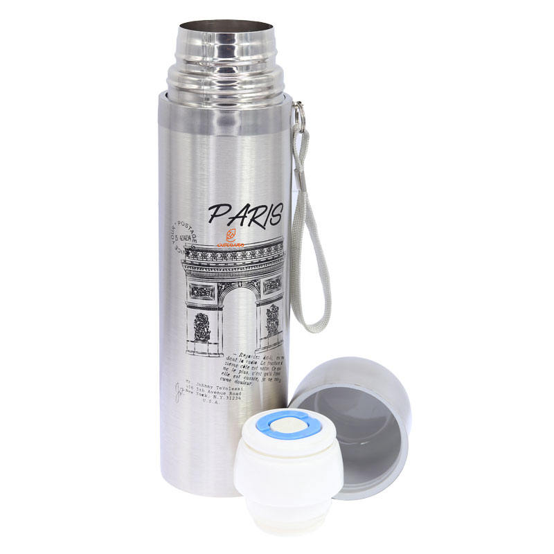 فلاسک 500 میل بند دار نقره ای طرح پاریس STAINLESS (1)
