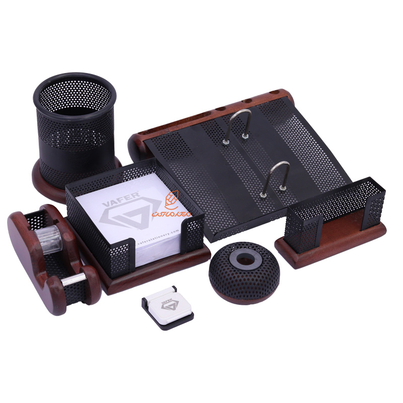 ست اداری چوب و فلز 7 تیکه قهوه ای تیره VZ-237 وافر