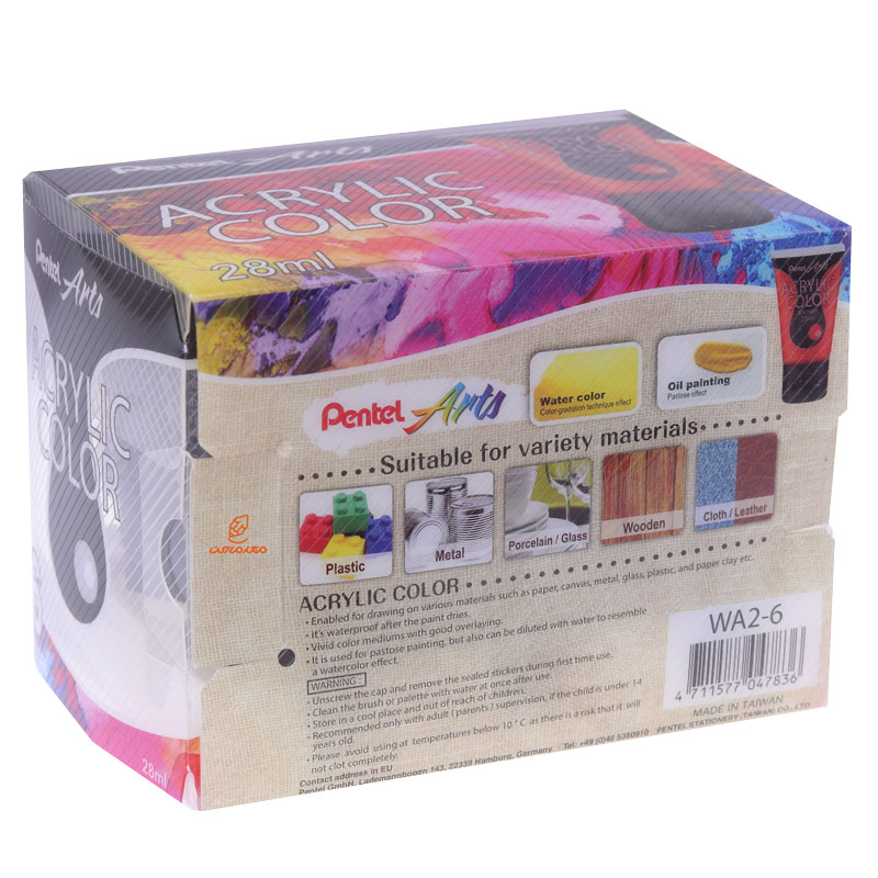 رنگ اکریلیک 6 رنگ 28 میل پنتل آرت PENTEL ART (3)