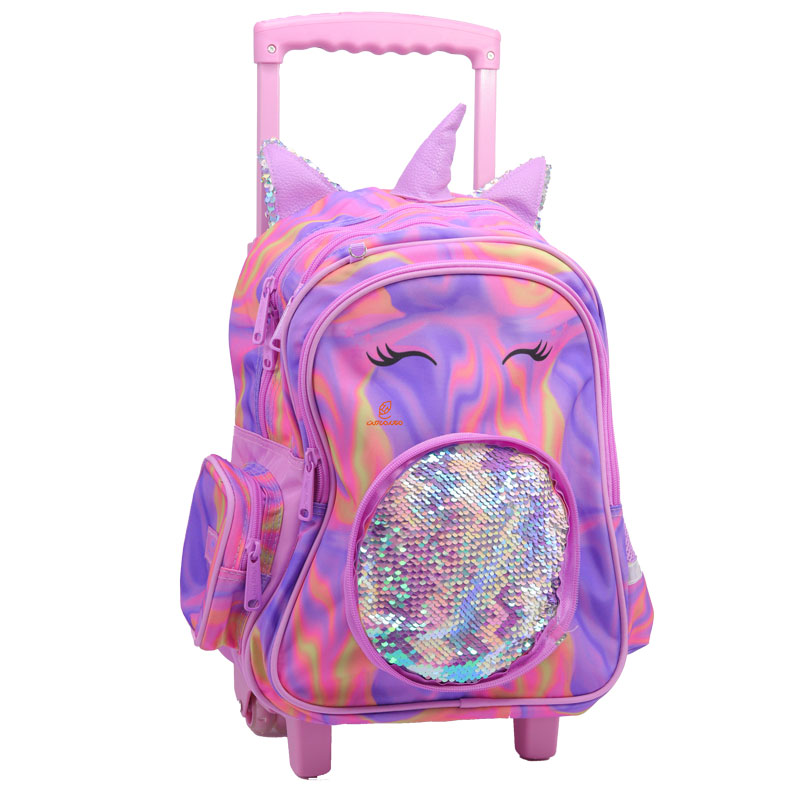 کوله پشتی چرخ دار طرح یونی کورن صورتی 2688 گلسی برد GLOSSY BIRD