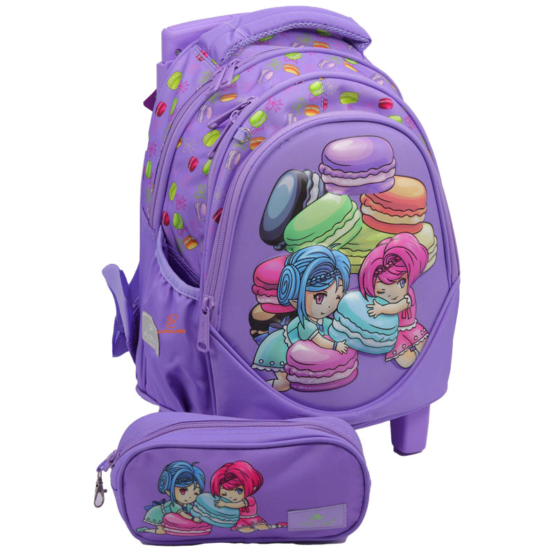 کوله پشتی چرخ دار طرح دختر و پسر 2648 گلسی برد GLOSSY BIRD