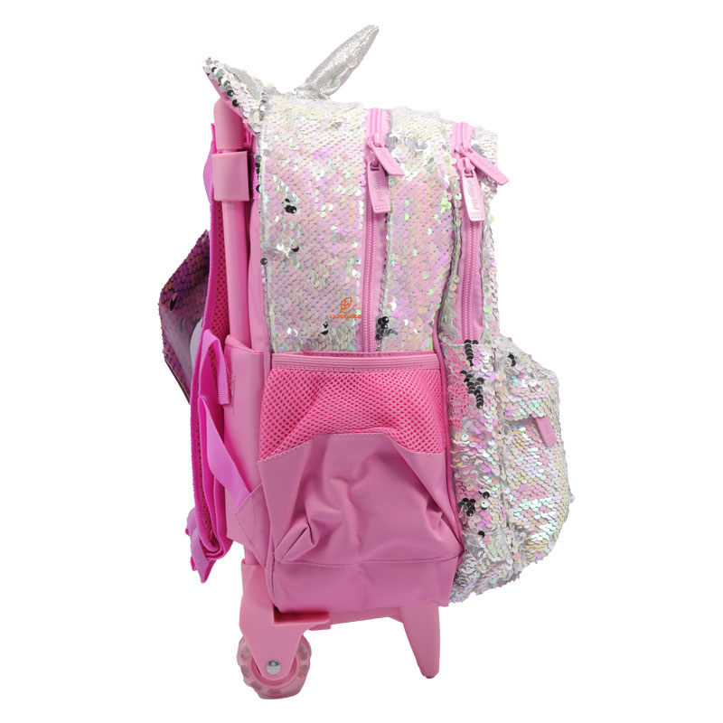 کوله پشتی چرخ دار پولکی طرح یونی کورن صورتی 2414 گلسی برد GLOSSY BIRD (5)