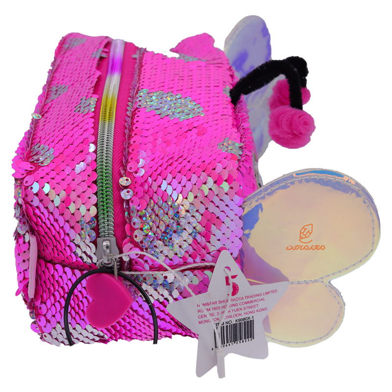 جامدادی تک زیپ پولکی پروانه سرخابی K9080X کینگ KING (3)