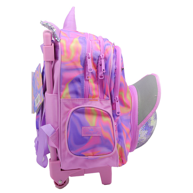 کوله پشتی چرخ دار طرح یونی کورن صورتی 2688 گلسی برد GLOSSY BIRD (17)