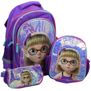 کوله پشتی سه تکه طرح دختر مو طلایی 2571 گلسی برد GLOSSY BIRD