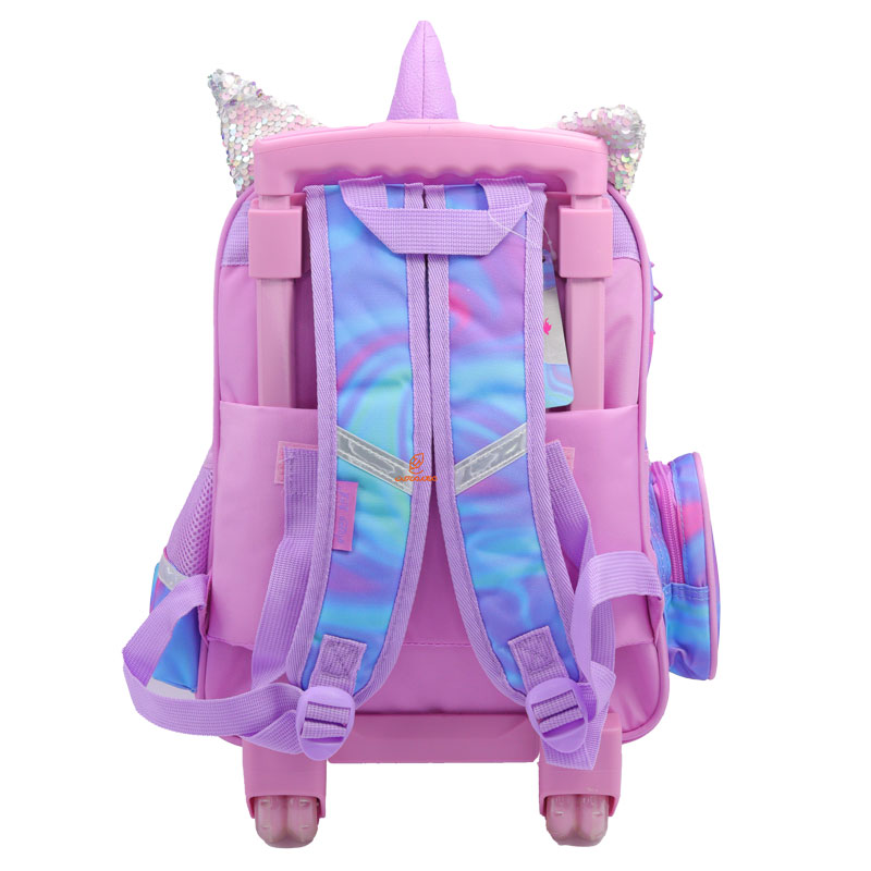 کوله پشتی چرخ دار طرح یونی کورن صورتی 2688 گلسی برد GLOSSY BIRD (7)