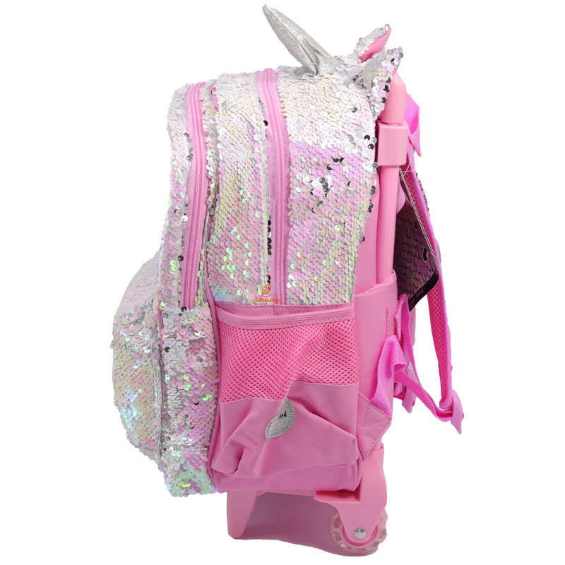 کوله پشتی چرخ دار پولکی طرح یونی کورن صورتی 2414 گلسی برد GLOSSY BIRD (7)