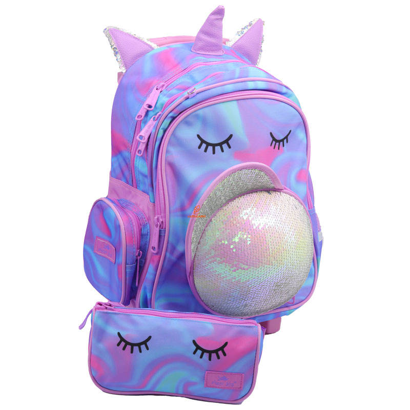 کوله پشتی چرخ دار طرح یونی کورن صورتی 2688 گلسی برد GLOSSY BIRD (4)